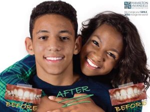 brother and sister's smile before and after treatment